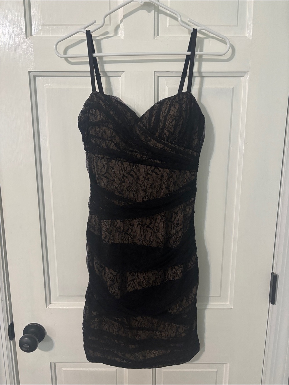 Y2K Slip Dress Ruched Size 2 Black Lace Overlay Cocktail Form Fitting Whimsigoth